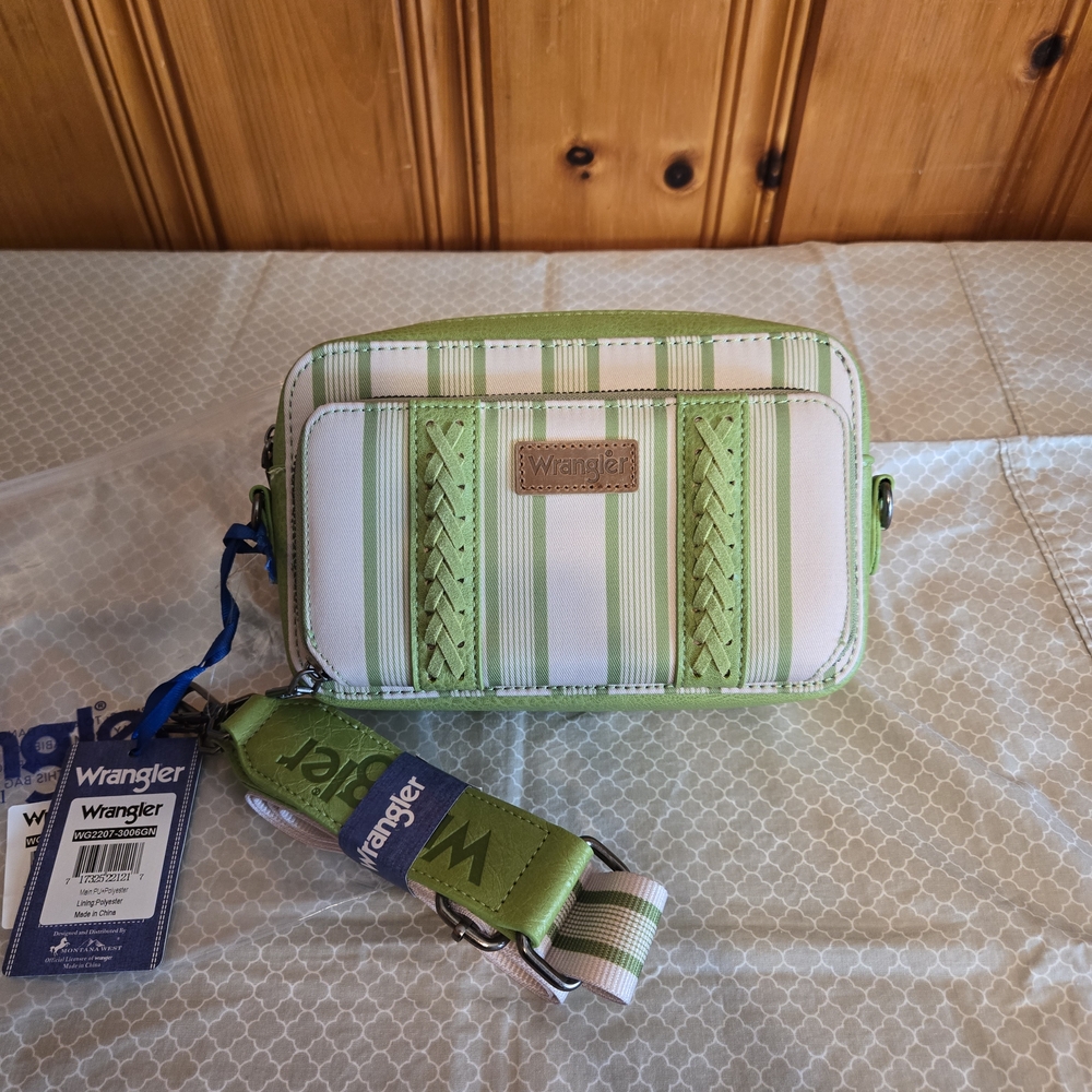 Wrangler Striped Green and White Crossbody Bag